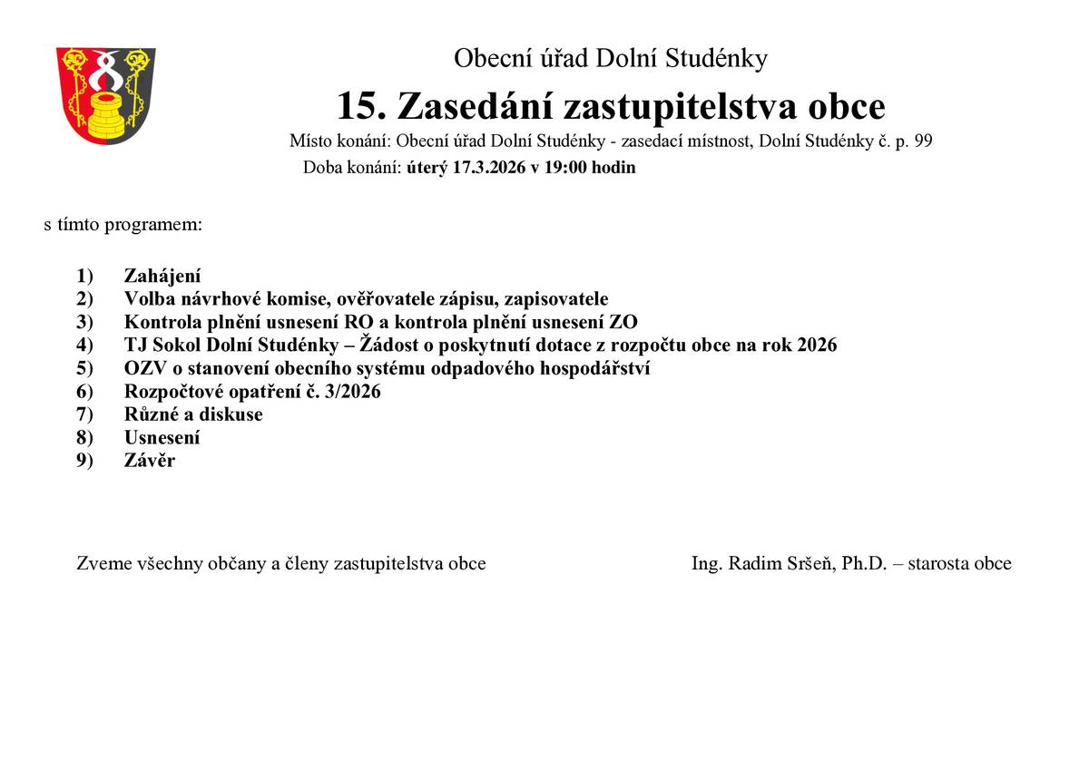 pozvánka na jednání ZO
