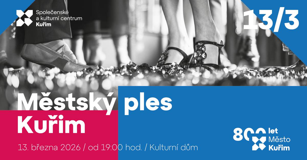 K příležitosti oslav 800 let od první písemné zmínky města Kuřim se uskuteční Městský ples na téma „Nekonečno – večer pod hvězdami“.  📆 Kdy: pátek 13. 3. 2026 v 19:00 📌 Kde: Kulturní dům  👉 zahraje kapela Eremy  👉 moderátorská dvojice: Jan a Kamila Tománkovi  👉 bohatý doprovodný program, tombola, fotokoutek, welcome drink Poslední vstupenky v prodeji na pokladně kulturního domu❗ 