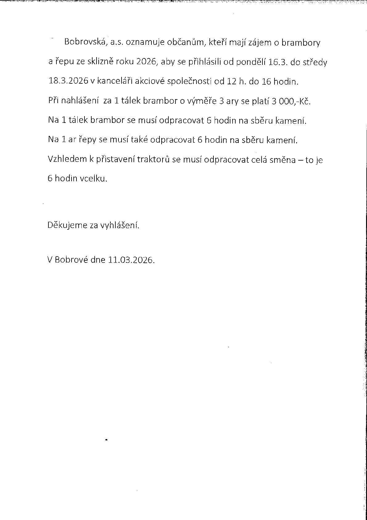 Bobrovská a.s. - brambory a řepa