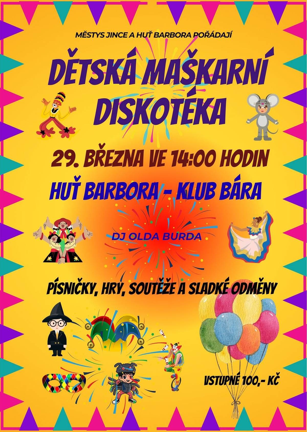 Huť Barbora zve děti 29. března ve 14 hodin do Klubu Bára na veselou maškarní diskotéku s DJ Oldou Burdou. Těšte se na písničky, hry, soutěže a sladké odměny.  Vstupné 100 Kč.
