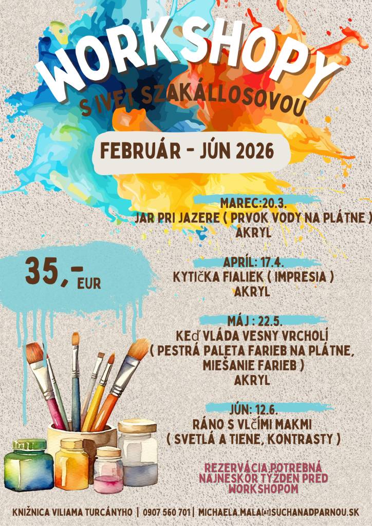 Knižnica Viliama Turčányho opäť pozýva na workshopy s Ivet Szakállosovou.   Nezabudni, rezervácia je potrebná najneskôr týždeň pred workshopom.   Tešíme sa aj na Tvoju účasť!