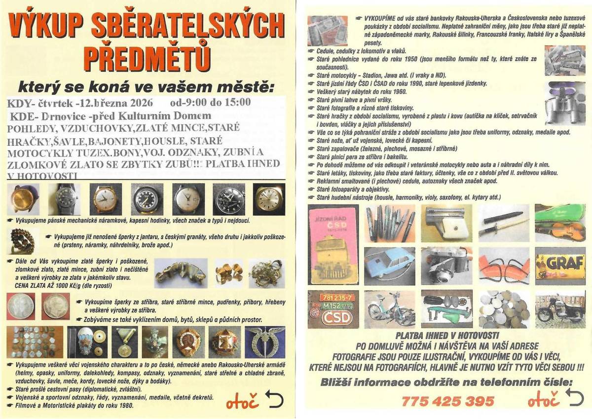 Výkup se koná ve čtvrtek 12.března 2026 od 9:00-15:00 před Kulturním domem.