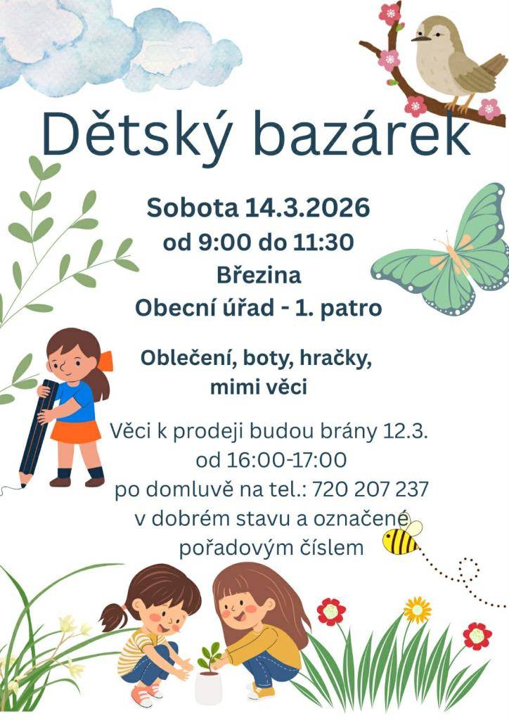 Bazárek dětského oblečení, obuvi, hraček a mimi věcí v Březině