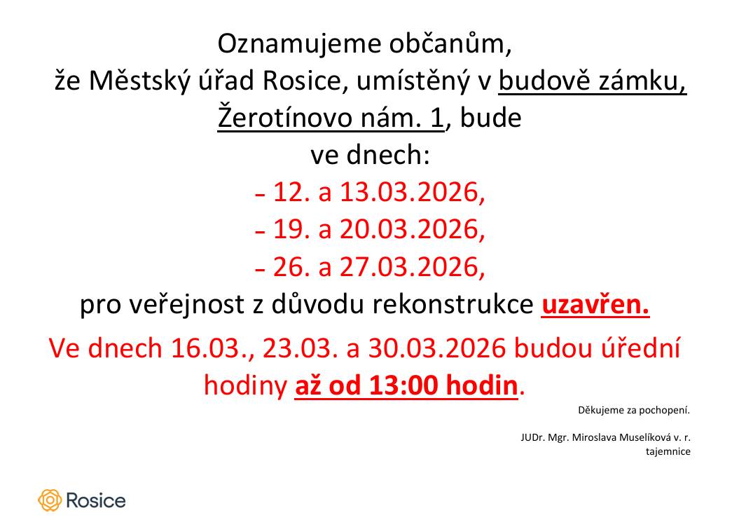 Omezení služeb Městského úřadu Rosice.