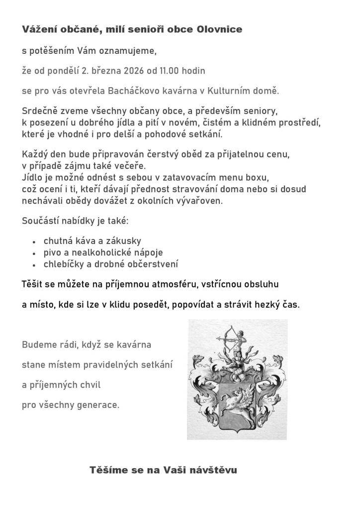 Vážení občané, v příloze naleznete informaci o otevření nové kavárny v obci Neuměřice.