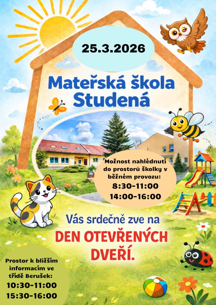 Mateřská škola zve všechny na den otevřených dveří, který se uskuteční 25. 3. 2026.