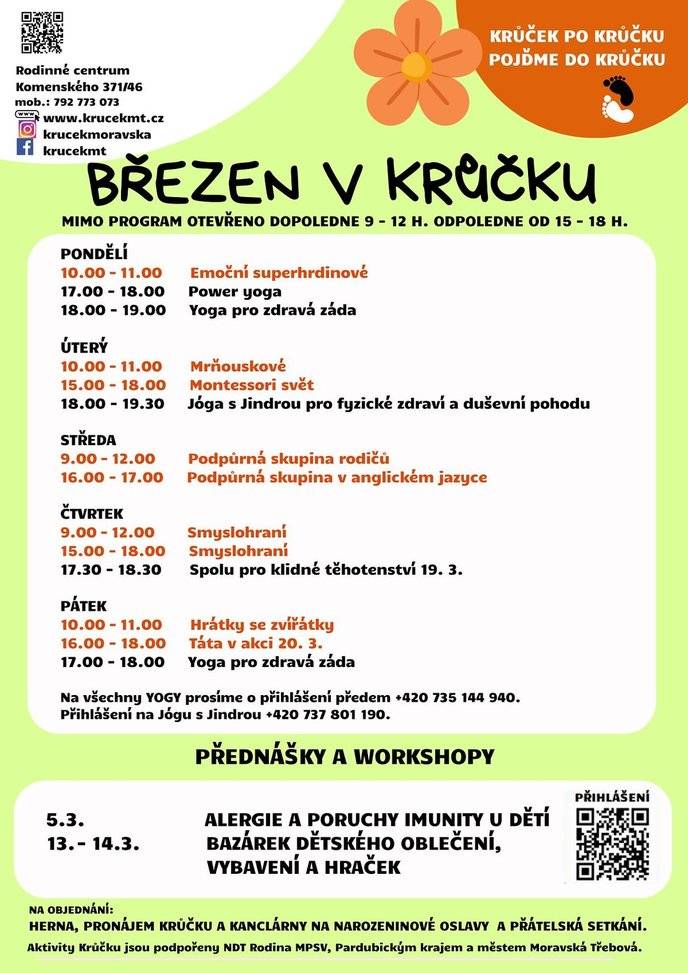Březnové a dubnové akce v rodinném centru Krůček Moravská Třebová Více informací na plakátu: