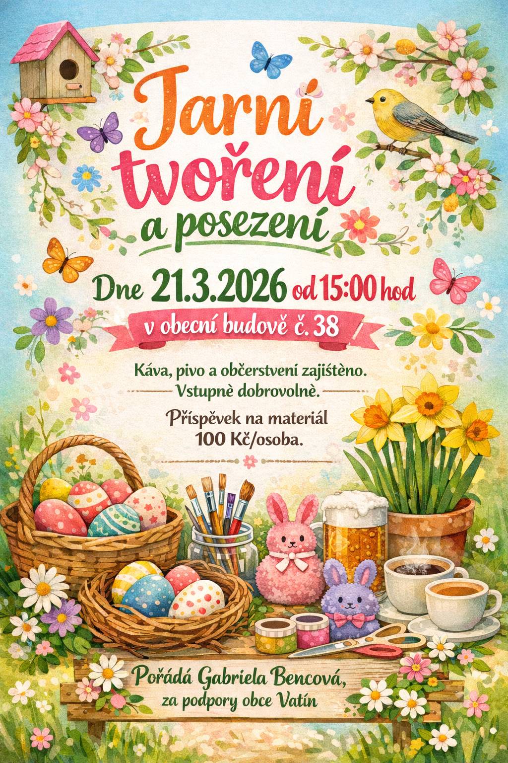 Pozvánka na Jarní tvoření a posezení v sobotu 21.3.2026