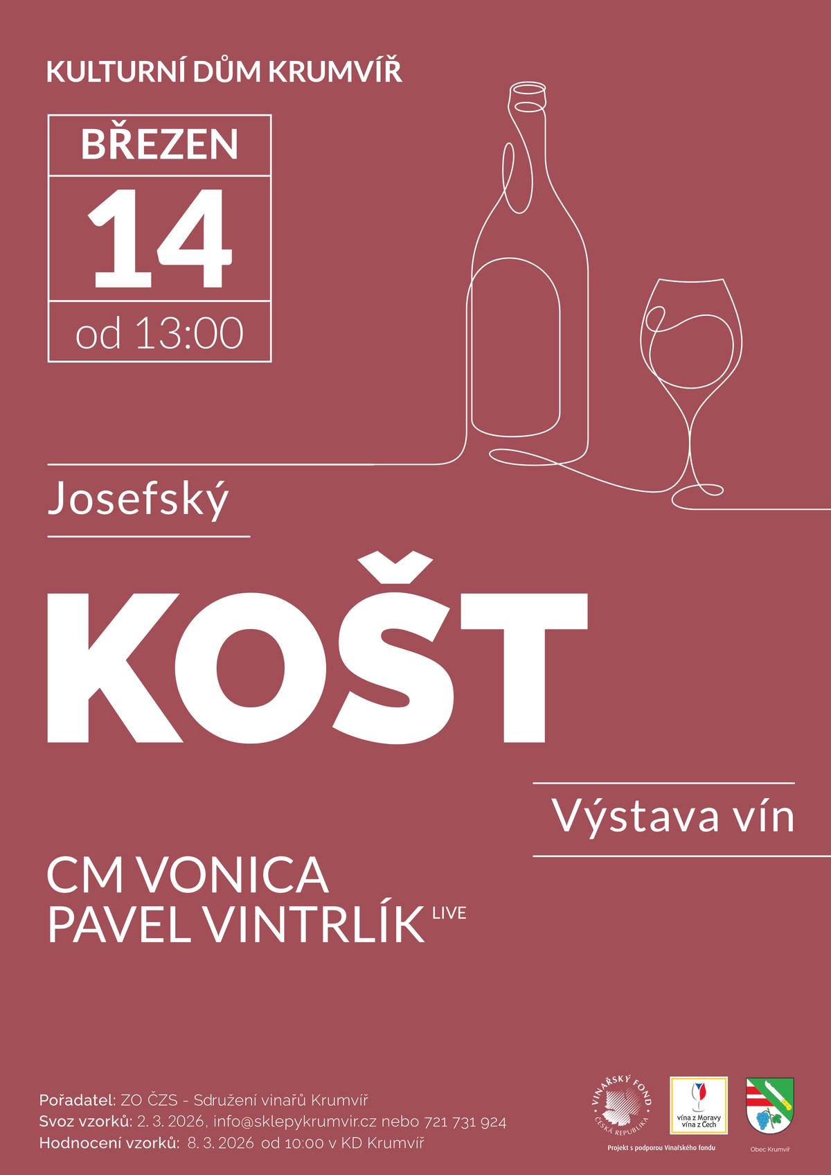 Vás zve 14.3.2026 od 13:00 na Josefský košt, výstavu vín.