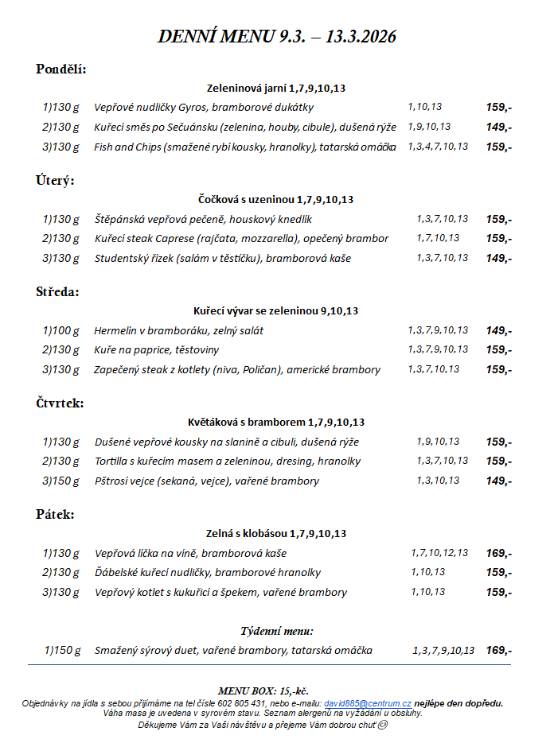 Pondělí 9.3. - pátek 13.3.2026