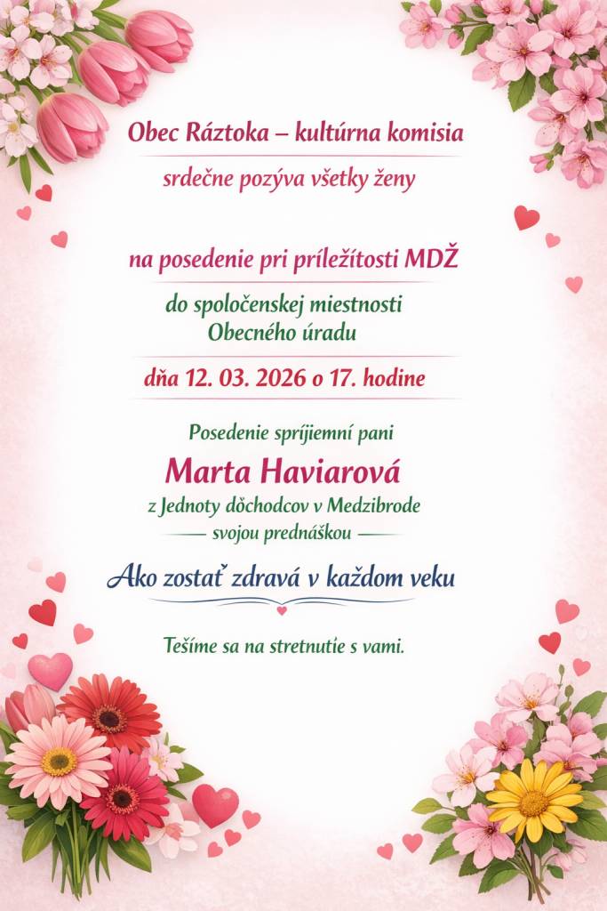 Pozývame Vás milé dámy na posedenie pri príležitosti MDŽ s Martou Haviarovou