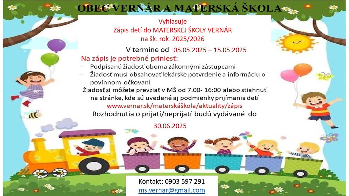 Zápis detí do Materskej školy Vernár