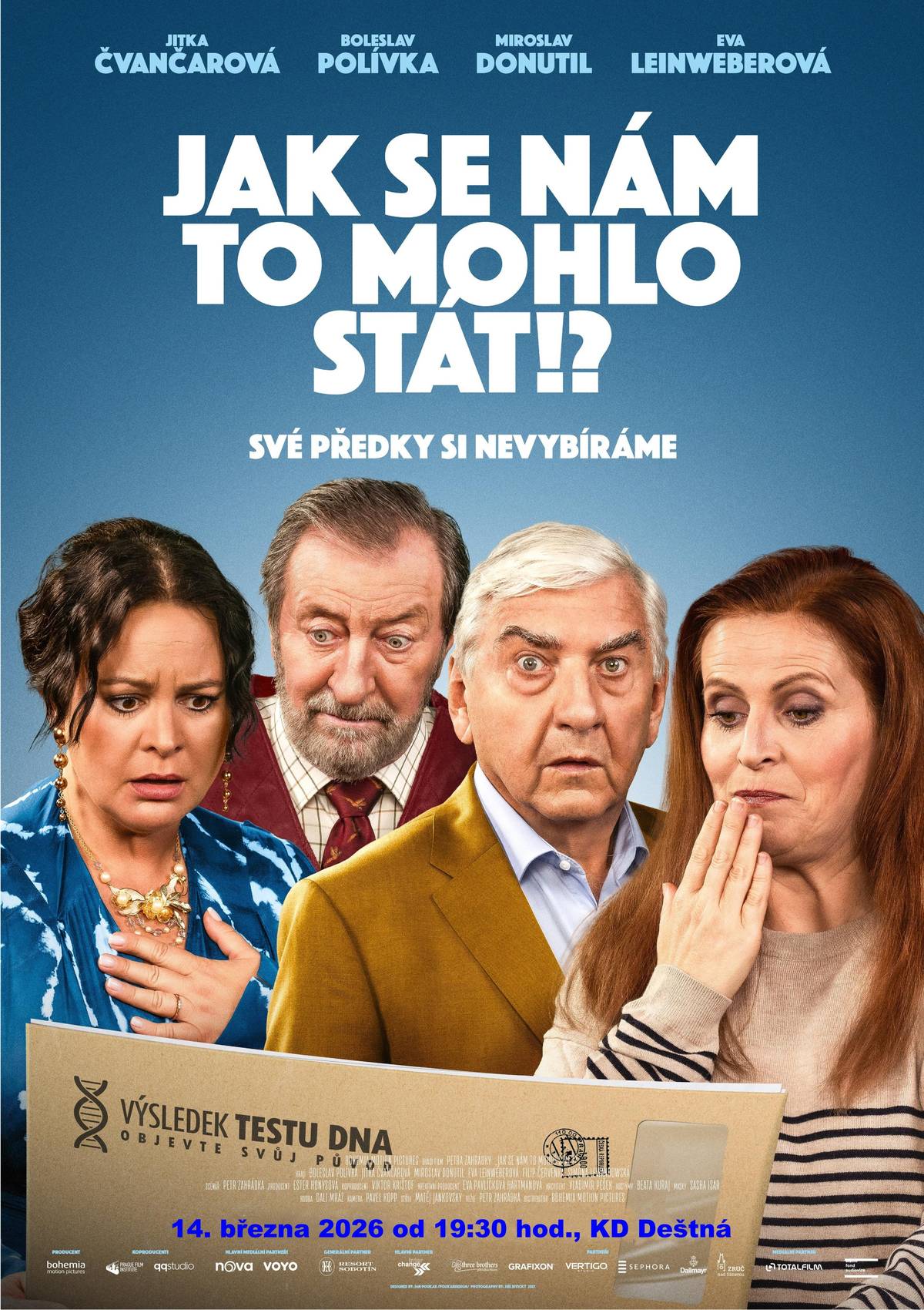 V sobotu 14. března 2026 přijďte na promítání filmu Jak se nám to mohlo stát!? do kulturního domu v Deštné. Začátek 19:30.