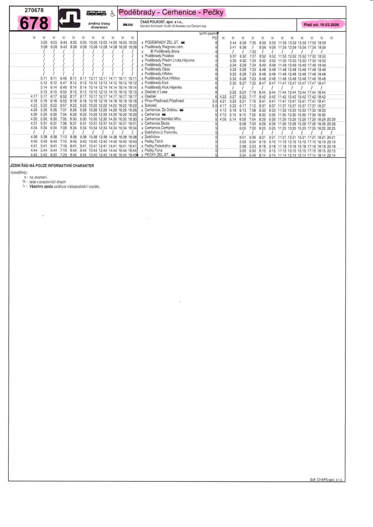 Dočasná změna z důvodu Rekonstrukce mostku přes Sokolečskou strouhu.