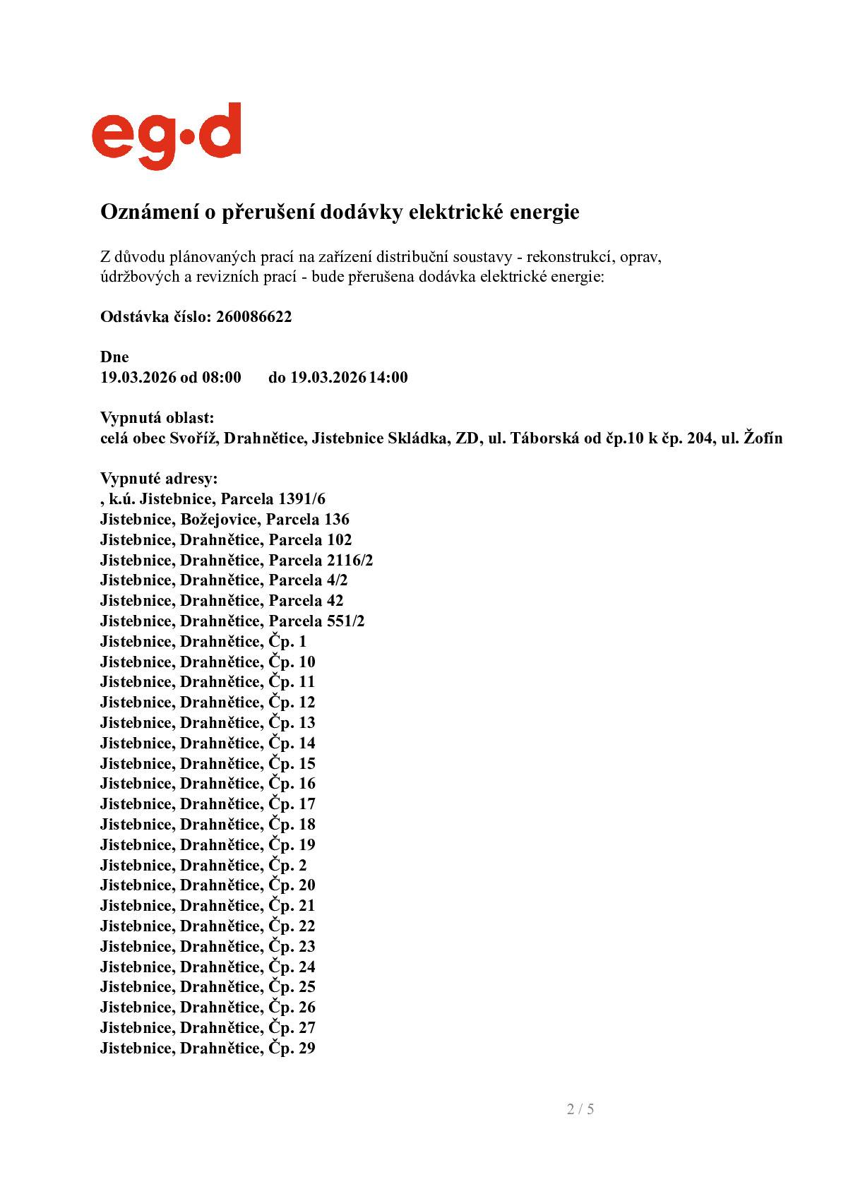 19. března 2026 - 8:00 až 14:00 hod.