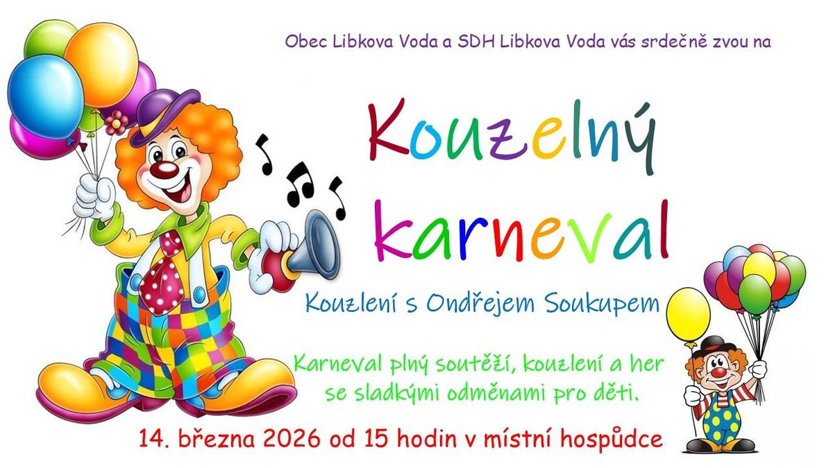 Srdečně vás zveme na dětský karneval plný kouzel Ondřeje Soukupa.
