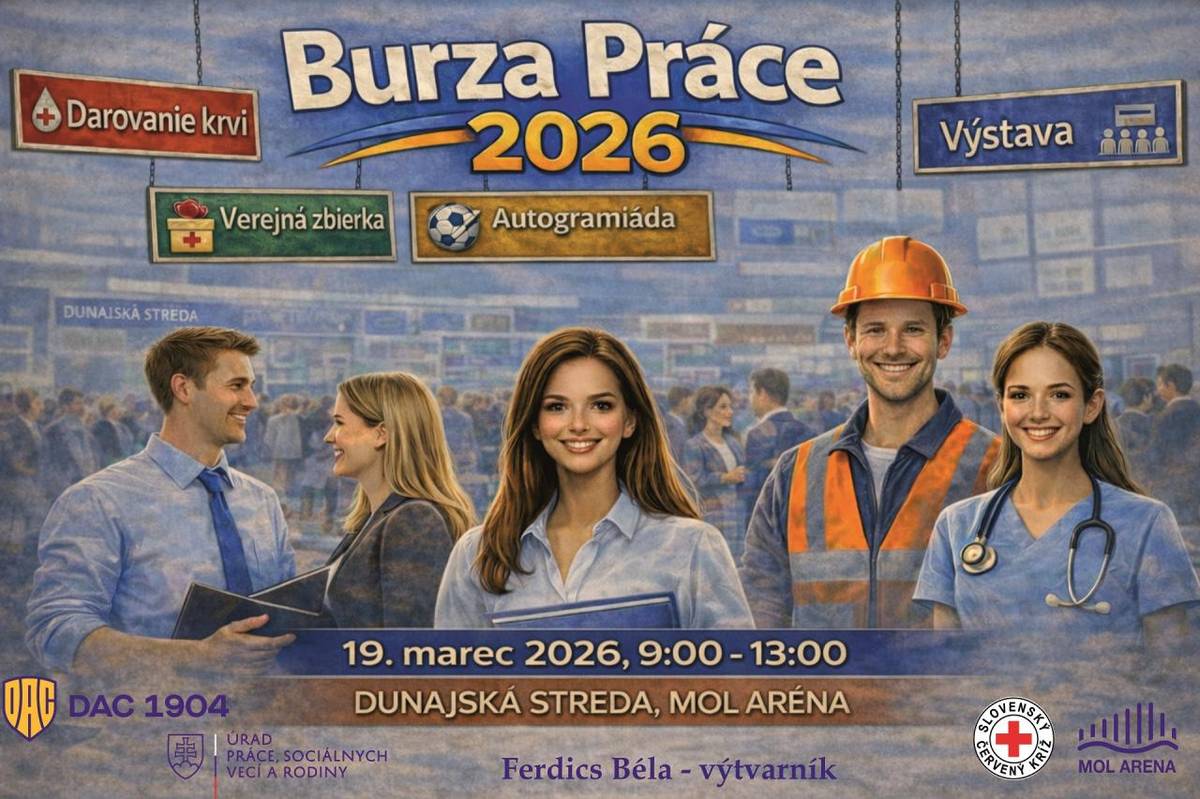 Úrad práce, sociálnych vecí a rodiny Dunajská Streda Vás informuje, že organizuje Burzu práce,  na ktorom sa zúčastnia najväčší zamestnávatelia z okresu a zo širokého okolia.   Podujatie sa uskutoční v priestoroch MOL Arény (VIP Silver) v  Dunajskej Strede, dňa 19.03.2026 od 9:00-13:00