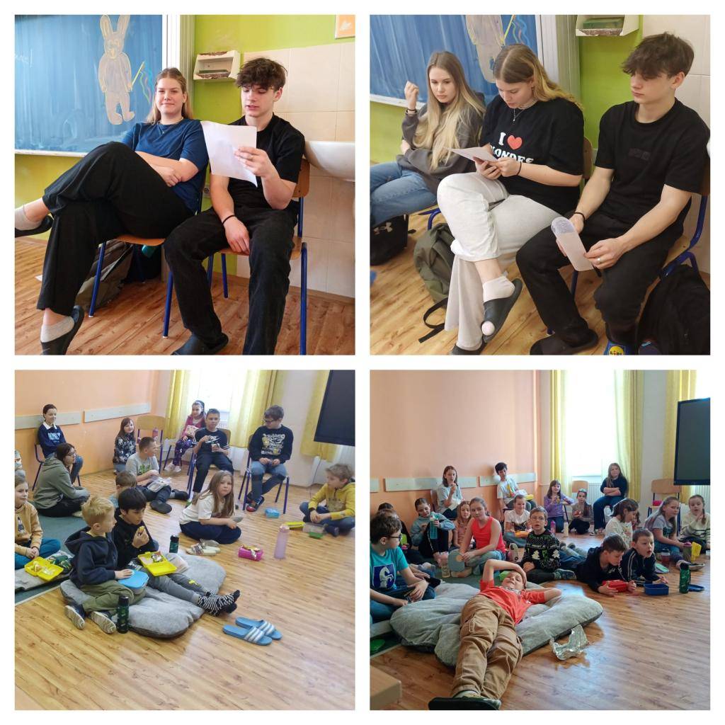 Během velkých přestávek po celý měsíc budou starší žáci z 9. tříd předčítat svým mladším spolužákům. Společně se tak ponoří do světa příběhů, fantazie a dobrodružství – stačí si jen přijít poslechnout.