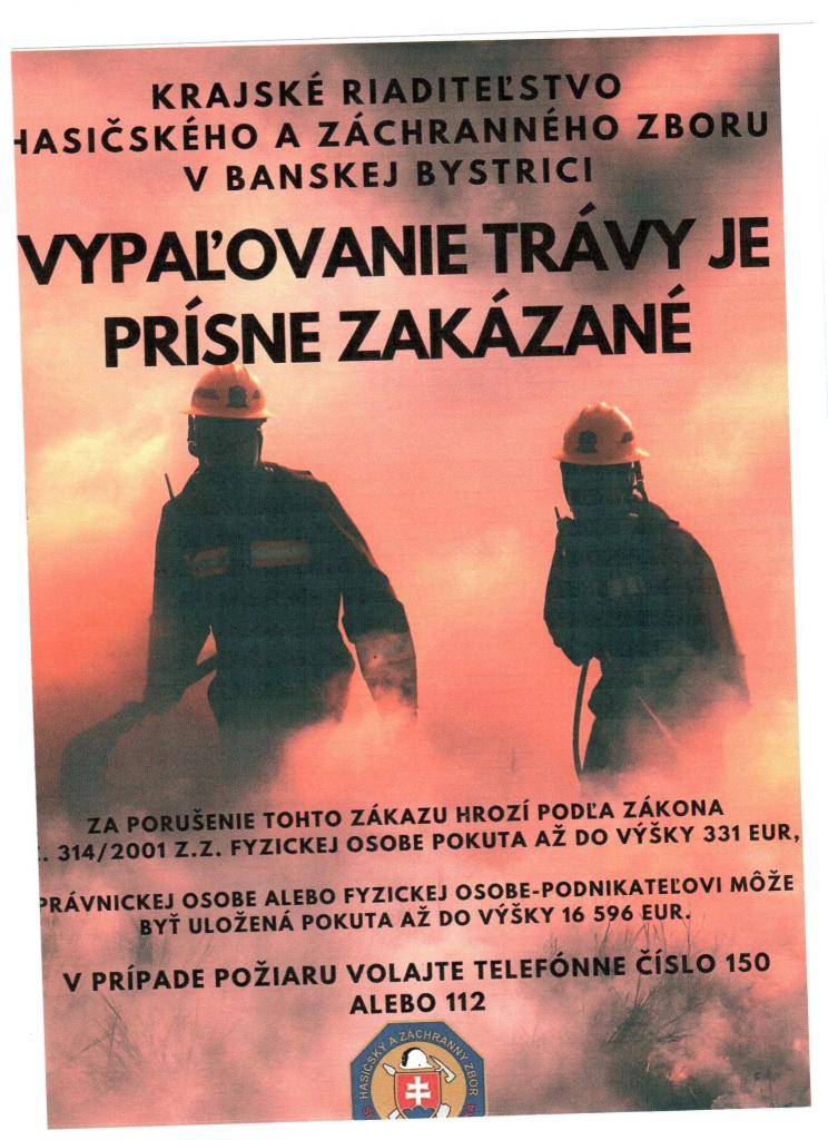 Upozornenie na zákaz vypaľovania trávy na priloženom plagáte