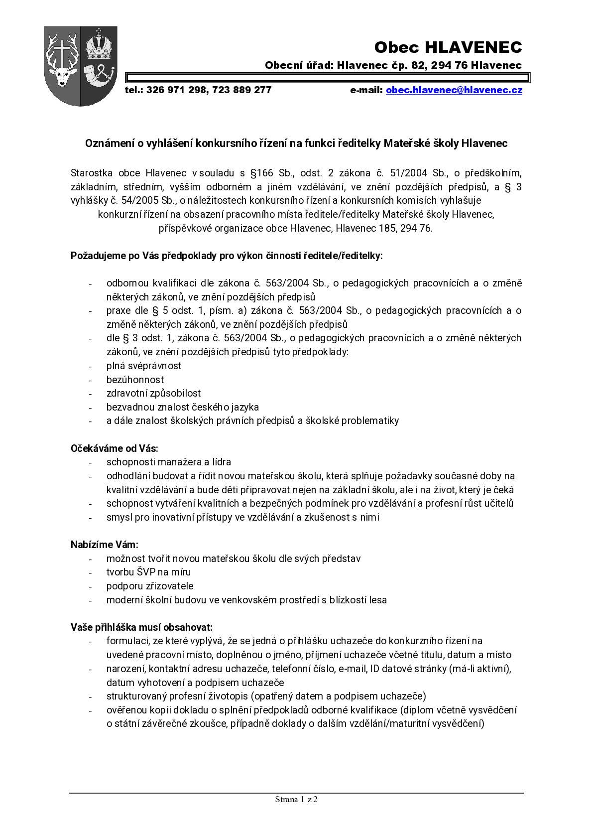 vyhlašuje konkurs na