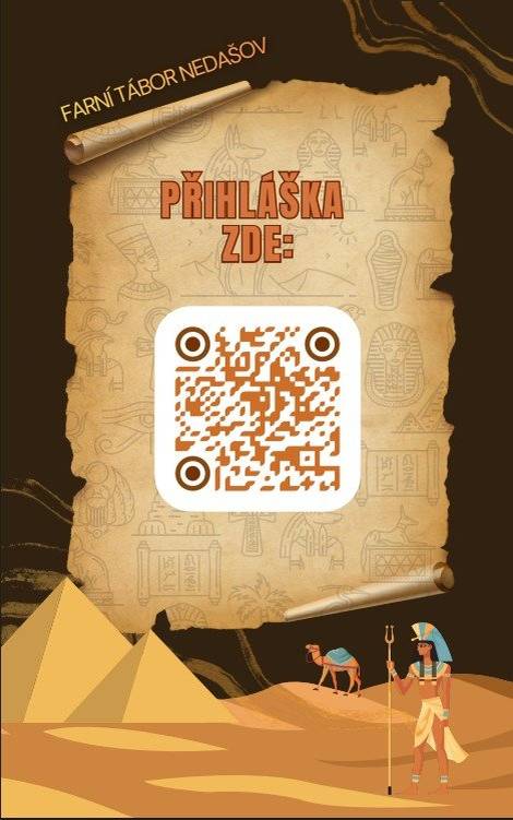 „ Mládež z Nedašova zve děti na farní letní tábor, který se uskuteční 19.–24. července 2026 ve Valašských Kloboukách. Téma letošního tábora je "Ve službách Kleopatry". Pozor – změna v přihlašování. Na tábor je možné se přihlásit pouze online pomocí QR kódu, který naleznete na stránkách farnosti a na plakátku. Přihlašování je možné do konce dubna. Přijďte prožít týden plný her, dobrodružství a nových kamarádů. Těší se na tebe vedoucí tábora.“ S pozdravem Lenka Holbová