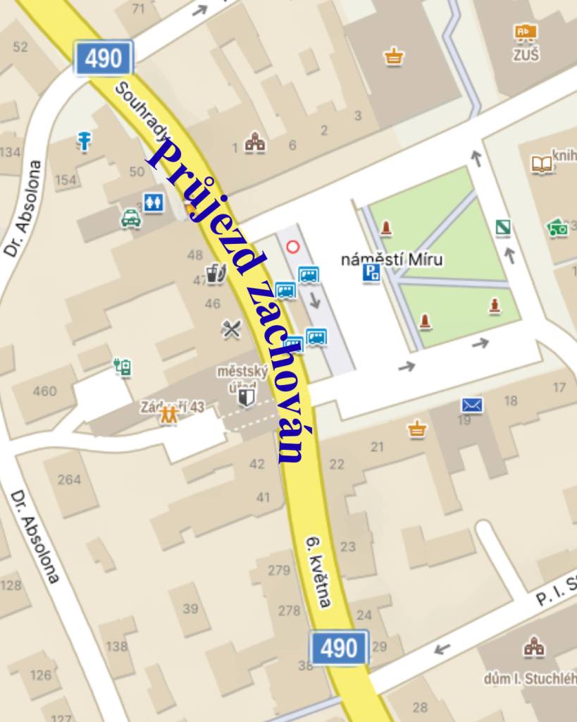 Silnice č. II/490 v úseku ul. Souhrady a 6. května.