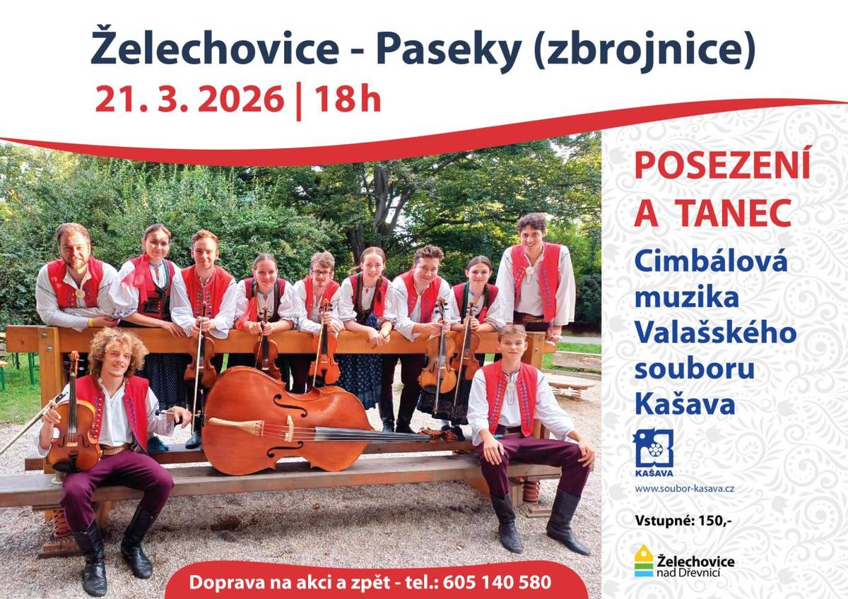 V sobotu 21. března 2026 od 18 hodin vystoupí na Pasekách Cimbálová muzika valašského souboru Kašava.