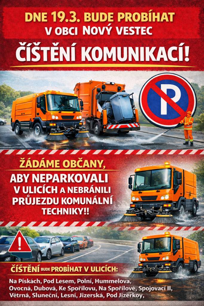 Čištění komunikací ve čtvrtek  19.3.2026