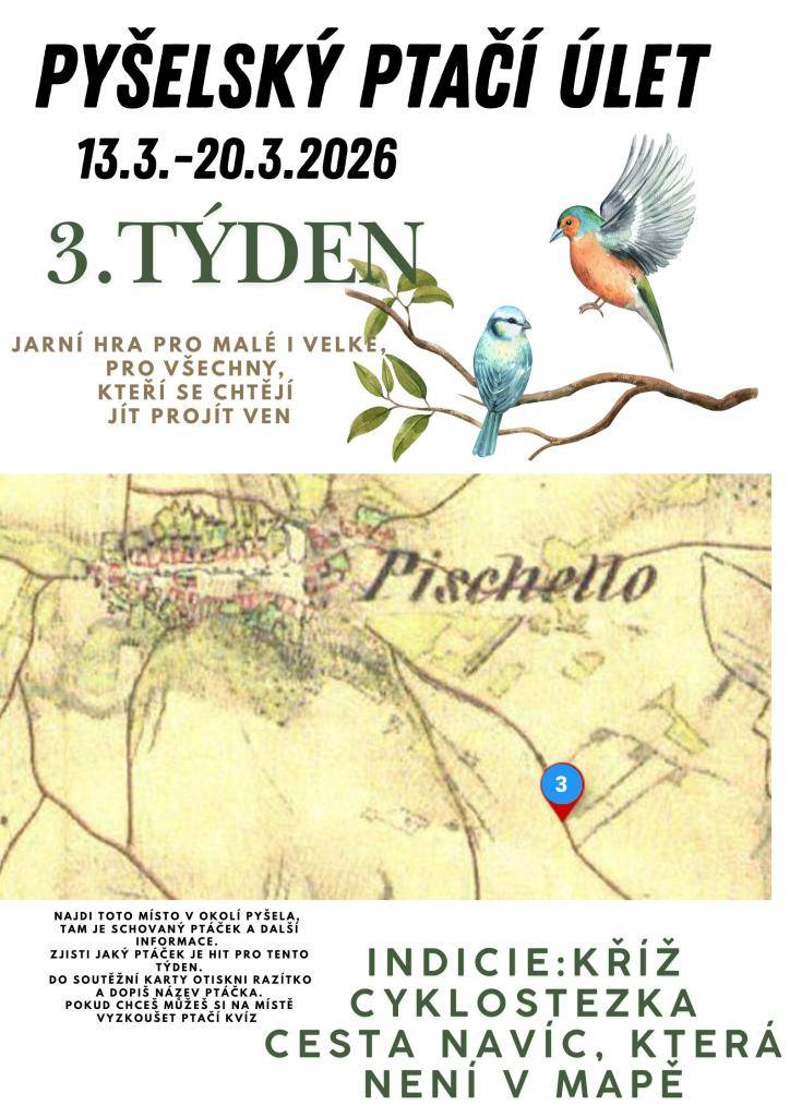 Tentokrát nám ztraceného ptáčka pomůže hledat historická mapa. Je zajímavé zjistit,  že některé cesty zůstávají pořád stejné,  jiné se změní nebo zruší a některé zase přibudou. Doufám,  že se vám podaří najít správné místo, kde se nám uhnízdil ztracený ptáček