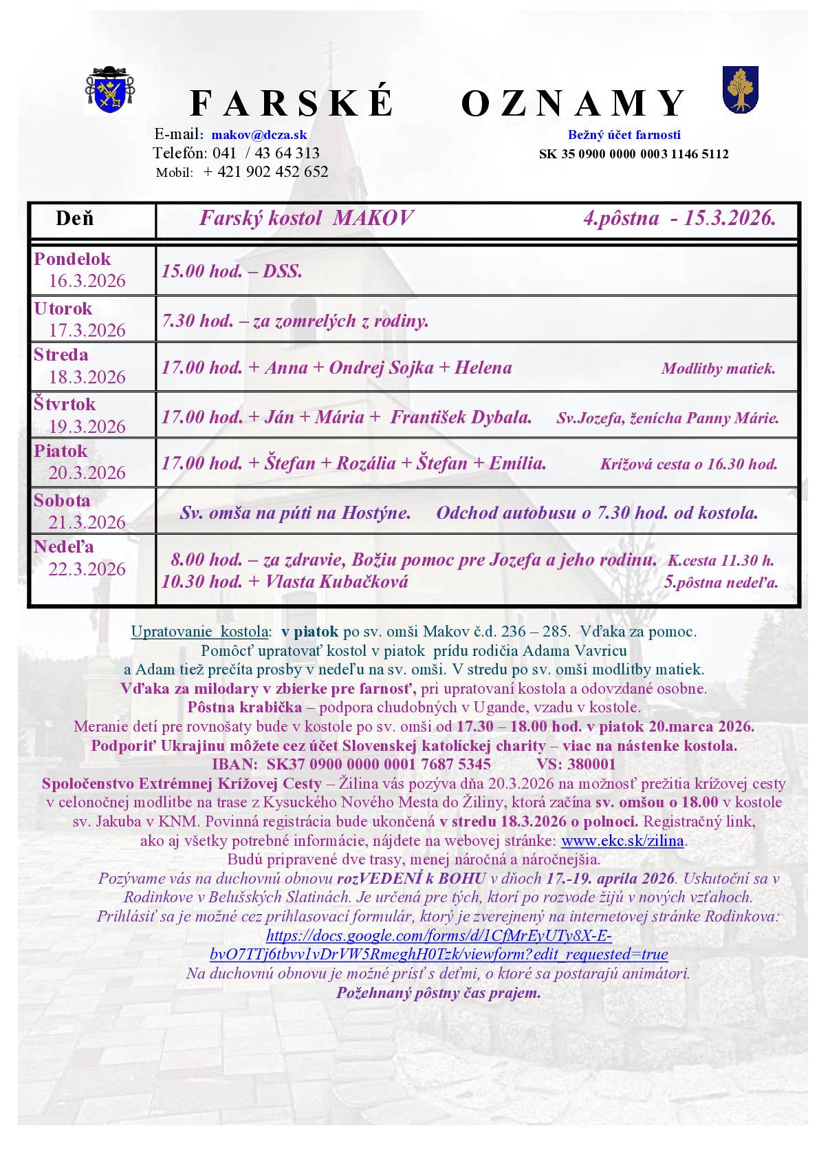 Farské oznamy od 16.03.2026 do 22.03.2026