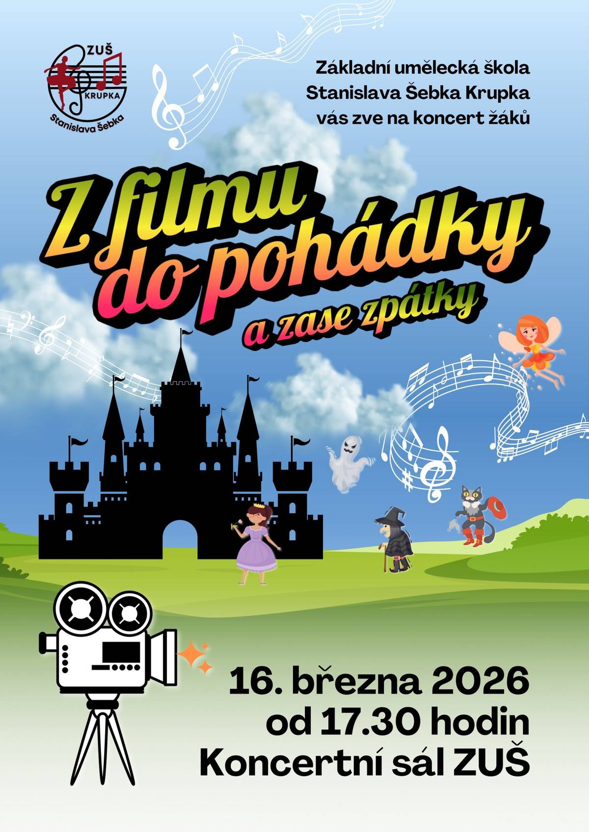 ZUŠ vás srdečně zve na koncert, který se uskuteční v pondělí 16. března od 17:30 hodin v koncertním sále ZUŠ.