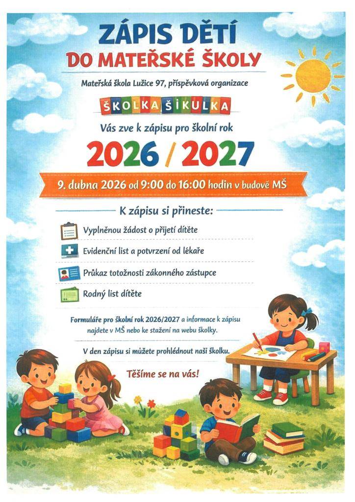 9. dubna 2026 od 9:00 - 16:00 hodin v budově MŠ