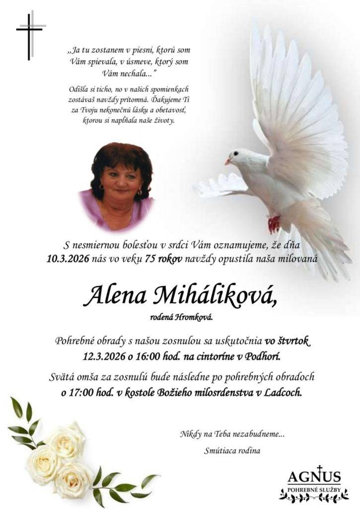 Miháliková Alena, rod. Hromková- marec 2026