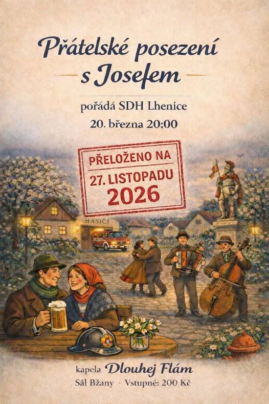 Z technických důvodů se Přátelské posezení s Josefem přesouvá na 27.11.2026. Děkujeme za pochopení.