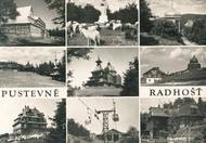 Dobová pohlednice zachycující i lanovku na Pustevny