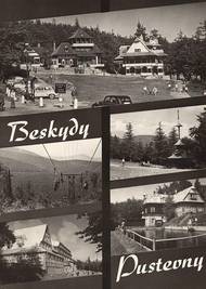 Dobová pohlednice zachycující i lanovku na Pustevny