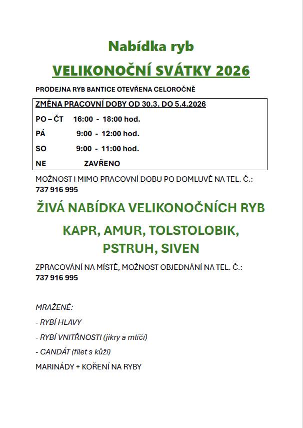 Prodejna Bantice  možnost objednání na tel. č. 737 916 995