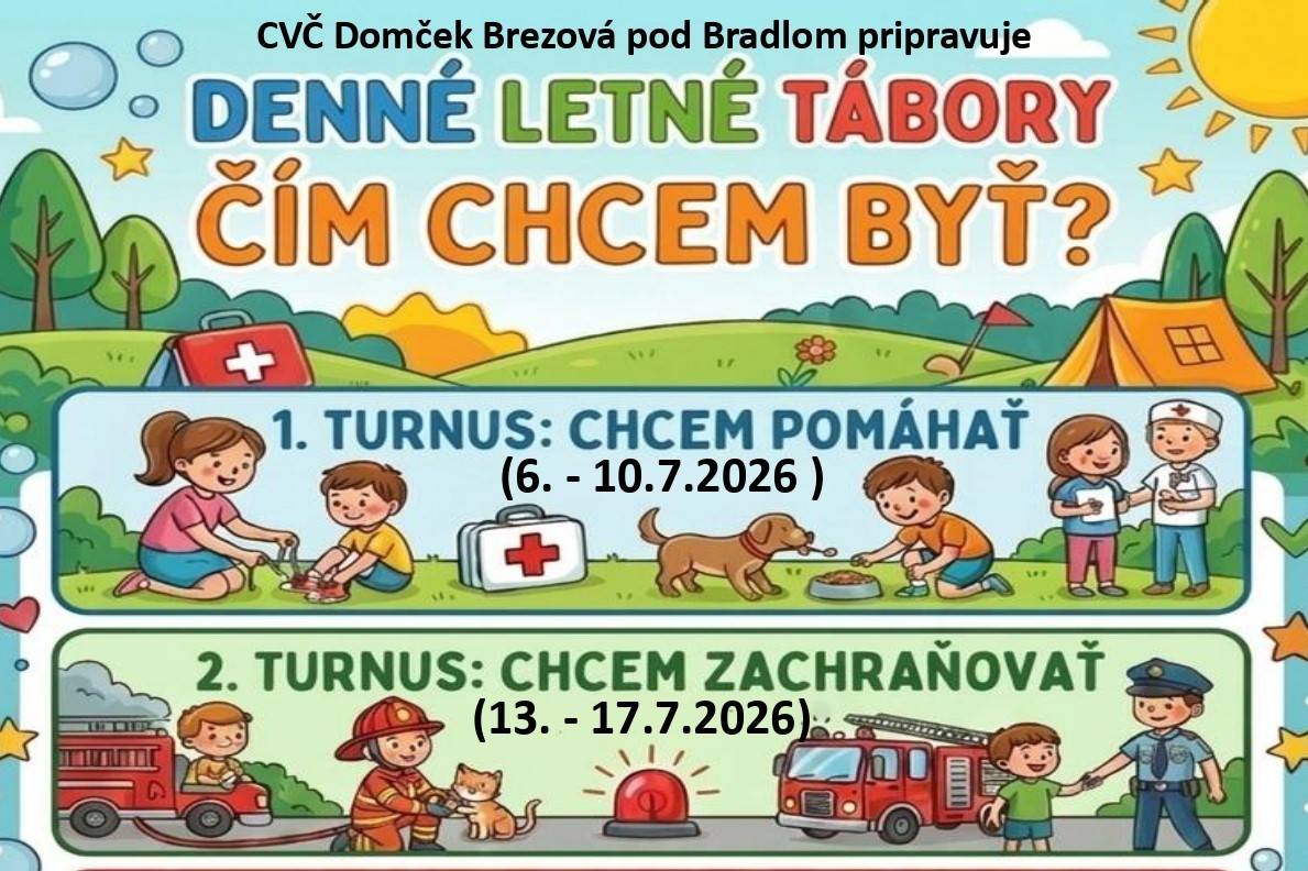 CVČ Domček Brezová pod Bradlom pripravuje denné letné tábory čím chcem byť.