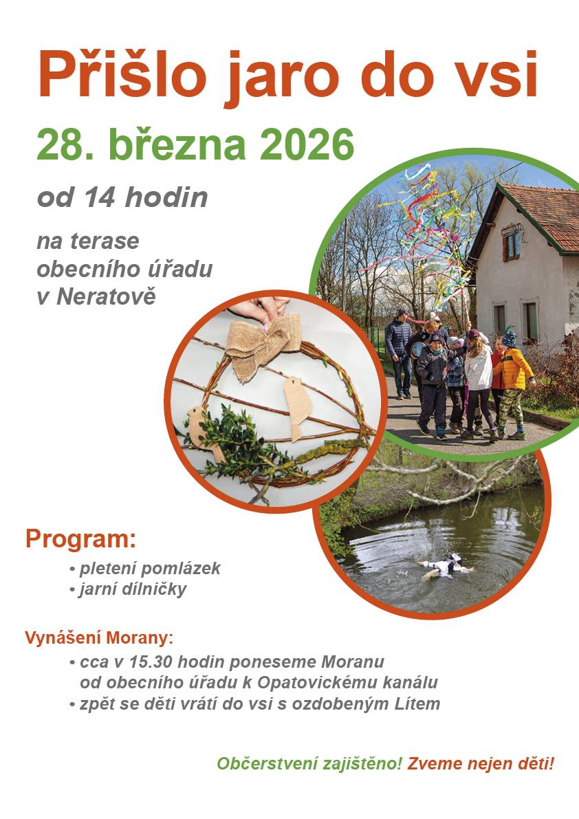 Zveme vás na tradiční jarní akci. Přijďte si uplést pomlázku, vyrobit jarní dekorace a přivítat jaro. Zimu pošleme Opatovickým kanálem pryč. Drobné občerstvení zajištěno, zveme nejen děti.