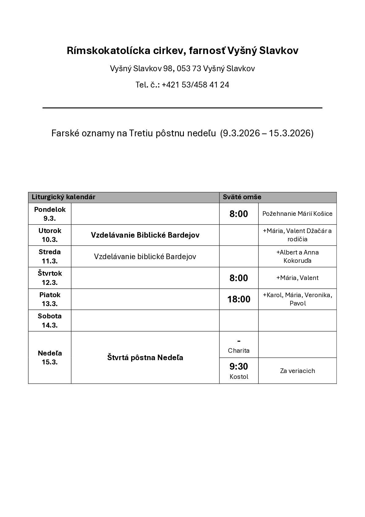 Farské oznamy na 11. týždeň