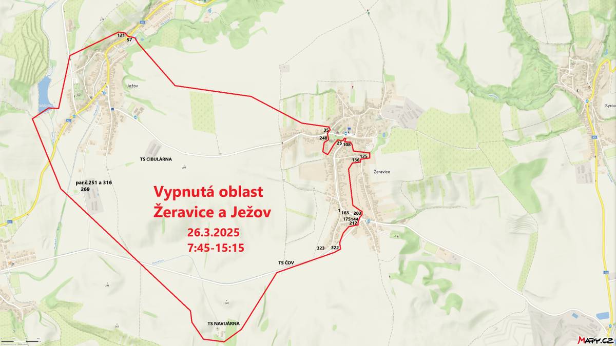 Obecní úřad oznamuje, že dne  26.3. 2025 dojde k přerušení dodávky elektrické energie, a to od 7:45 do 15:15  Vypnutá oblast bude téměř celý Ježov kromě části ulice zahrádka, vypnutá oblast v ulici zahrádka bude končit domy čp. 121 a 57 , další domy ve směru na Osvětimany nebudou vypnuty