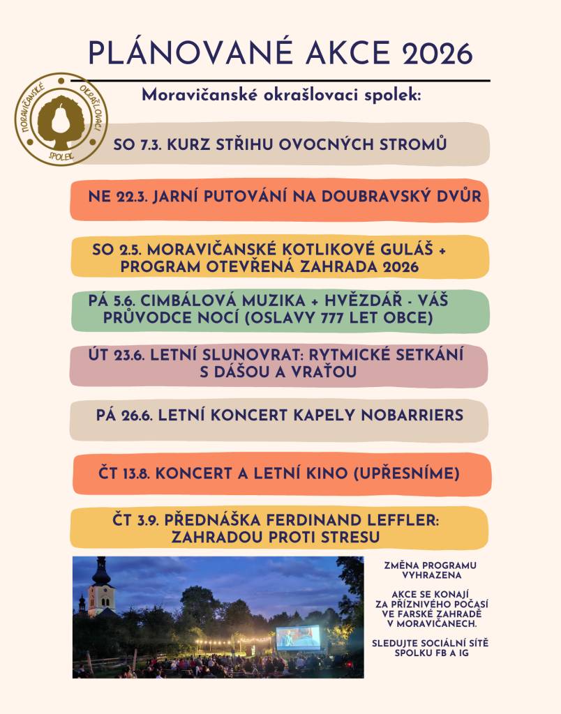 Pořadatelé srdečně zvou na připravované akce v roce 2026,  postupně budeme zveřejňovat na stránkách obce