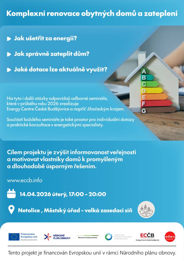 Seminář se koná v úterý 14. dubna 2026 od 17 do 20 hodin ve velké zasedací místnosti městského úřadu.