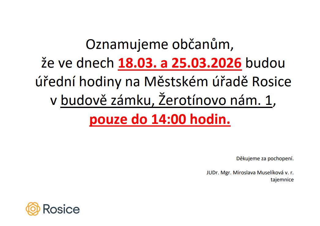 Omezení služeb Městského úřadu Rosice: