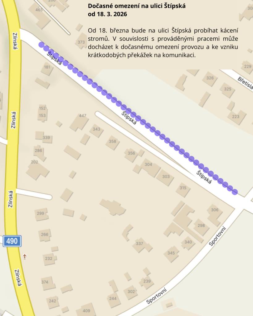 Kácení stromů na ulici Štípská.