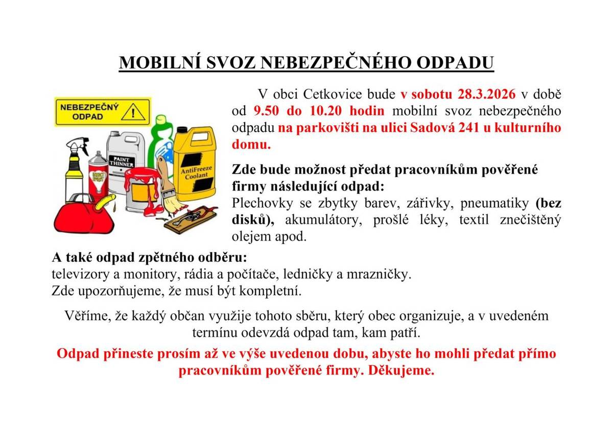 mobilní sběr 28.3.2026 od 9.50 h do 12.20h