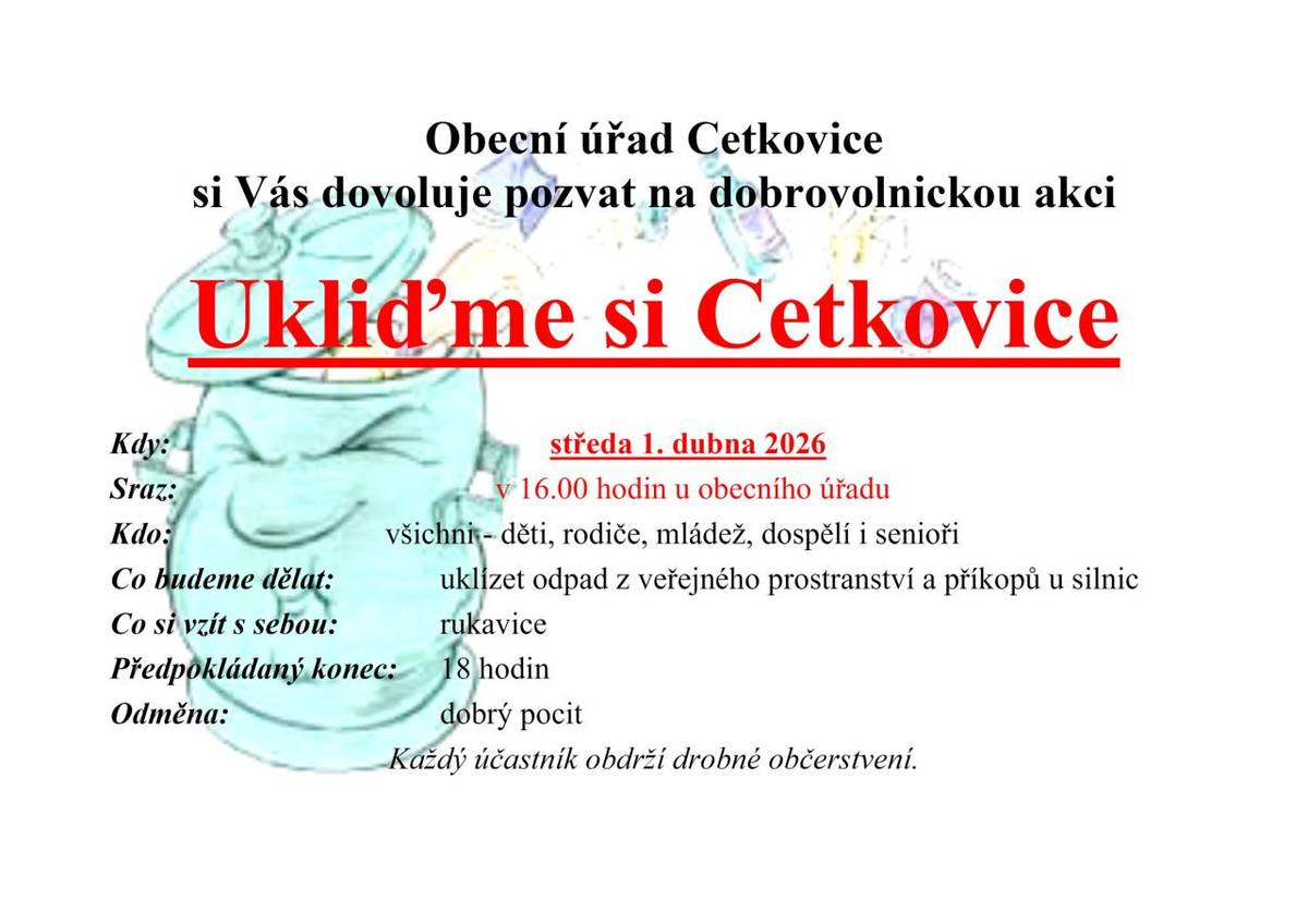 středa 1. dubna 2026 v 16.00 hodin u obecního úřadu