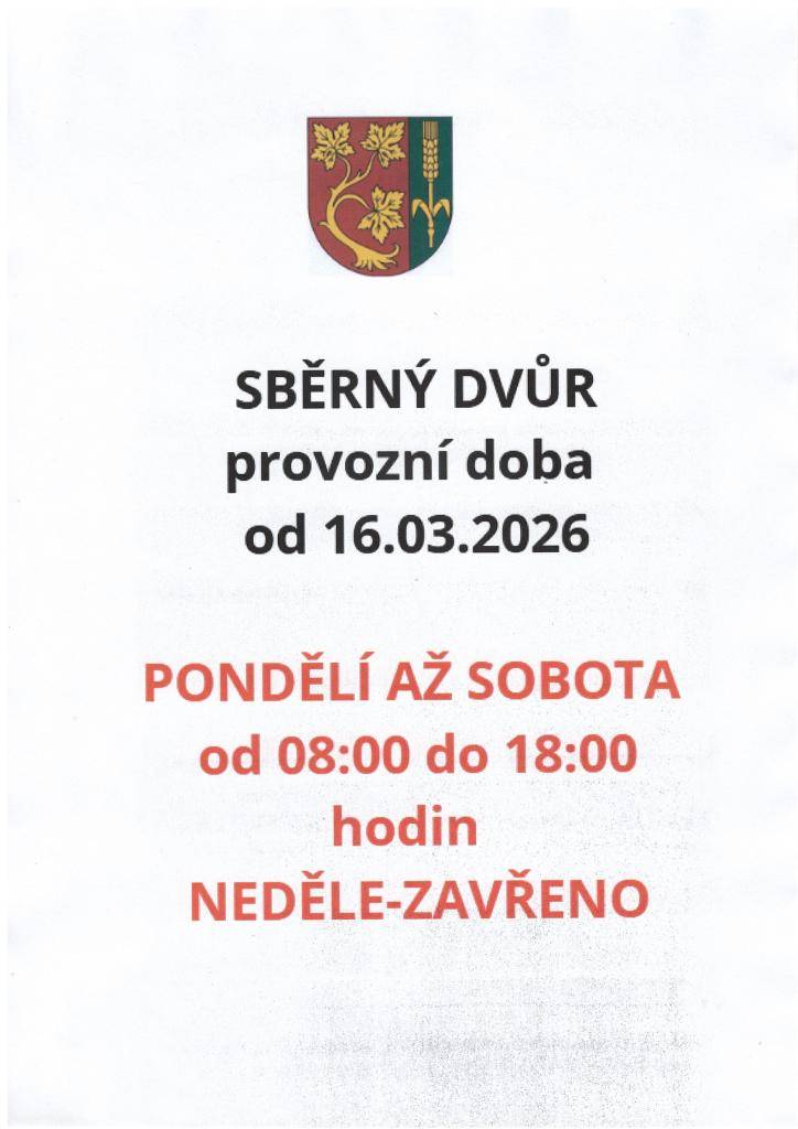 Od pondělí 16.3.2026 bude SD otevřen od pondělí do soboty od 08:00 do 18:00 hodin. Neděle - zavřeno.