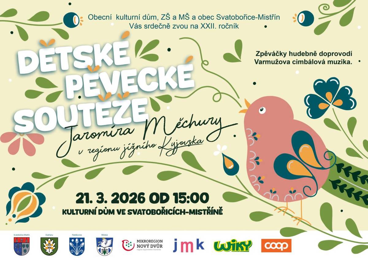 Nenechte si ujít už XXII. ročník této postupové dětské pěvecké soutěže. Vítězové postoupí do finálového kola Děti a píseň Slovácka ve Veselí nad Moravou.