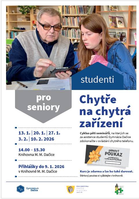 V Dačicích proběhl už 3. ročník mezigeneračního vzdělávacího kurzu Chytře na chytrá zařízení, který propojuje seniory a mladé lidi.